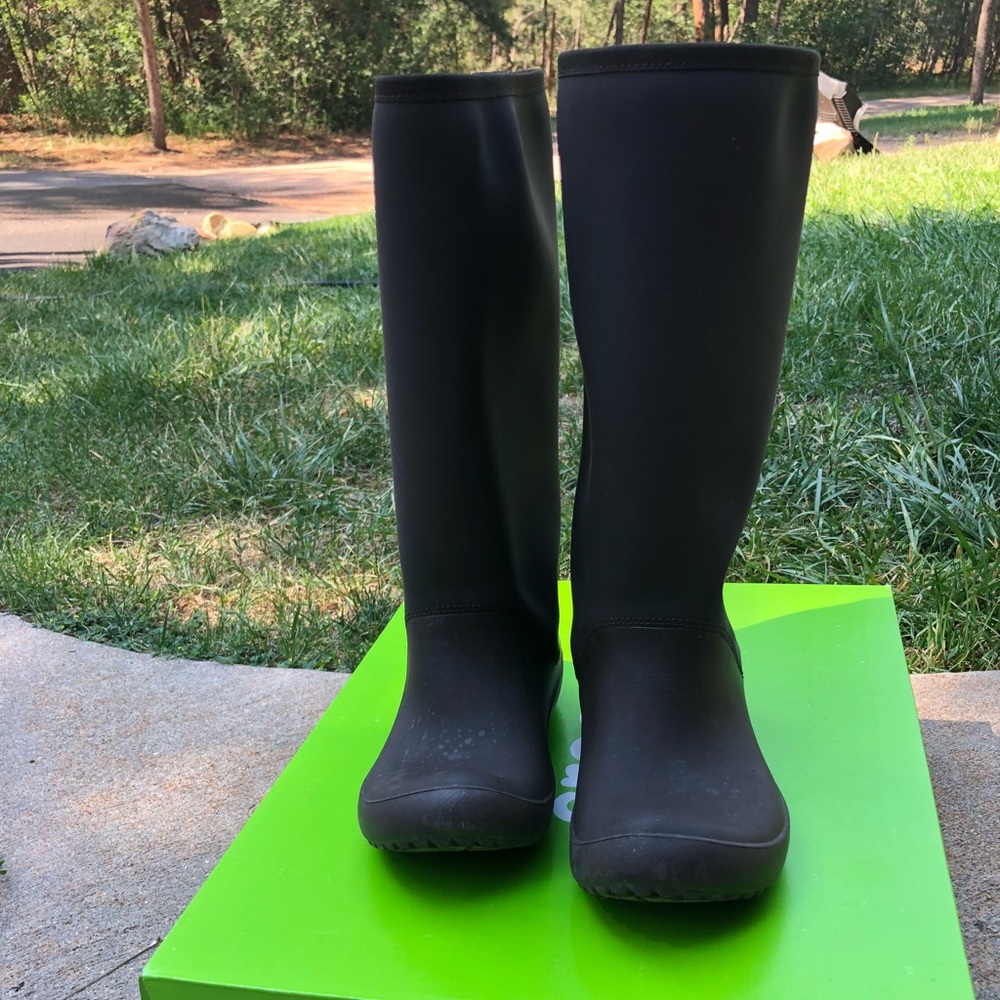 Brown Crocs rain boots - size 7.